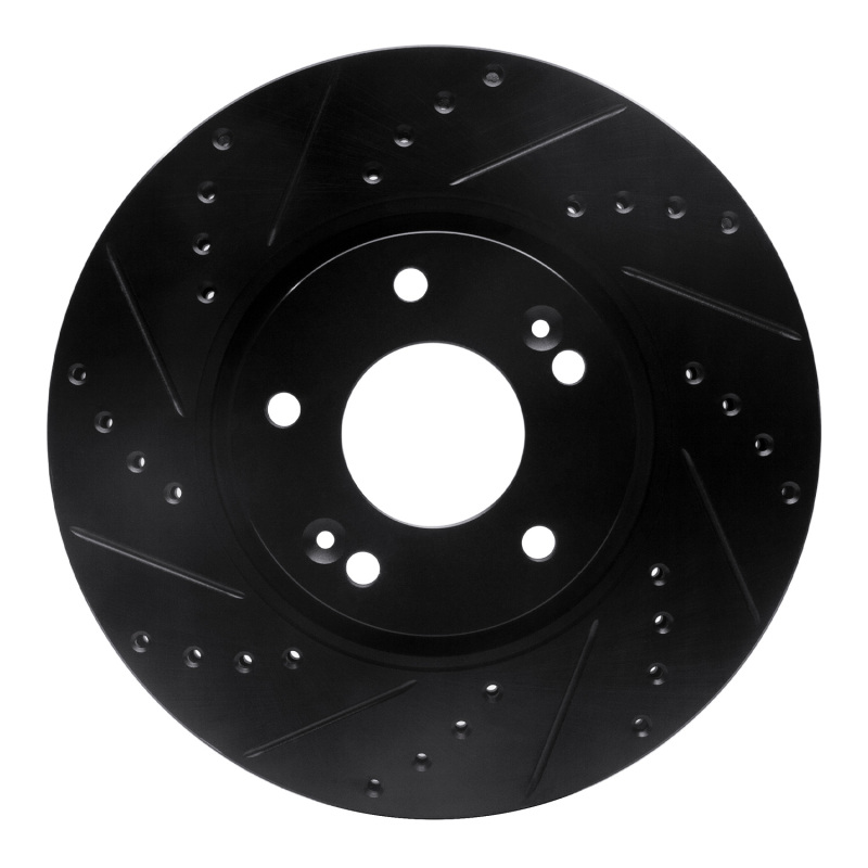 Kia Soul EV Brake Rotor (1) - Front Left - R1 Concepts - Drilled & Slotted - Black - `15-`19